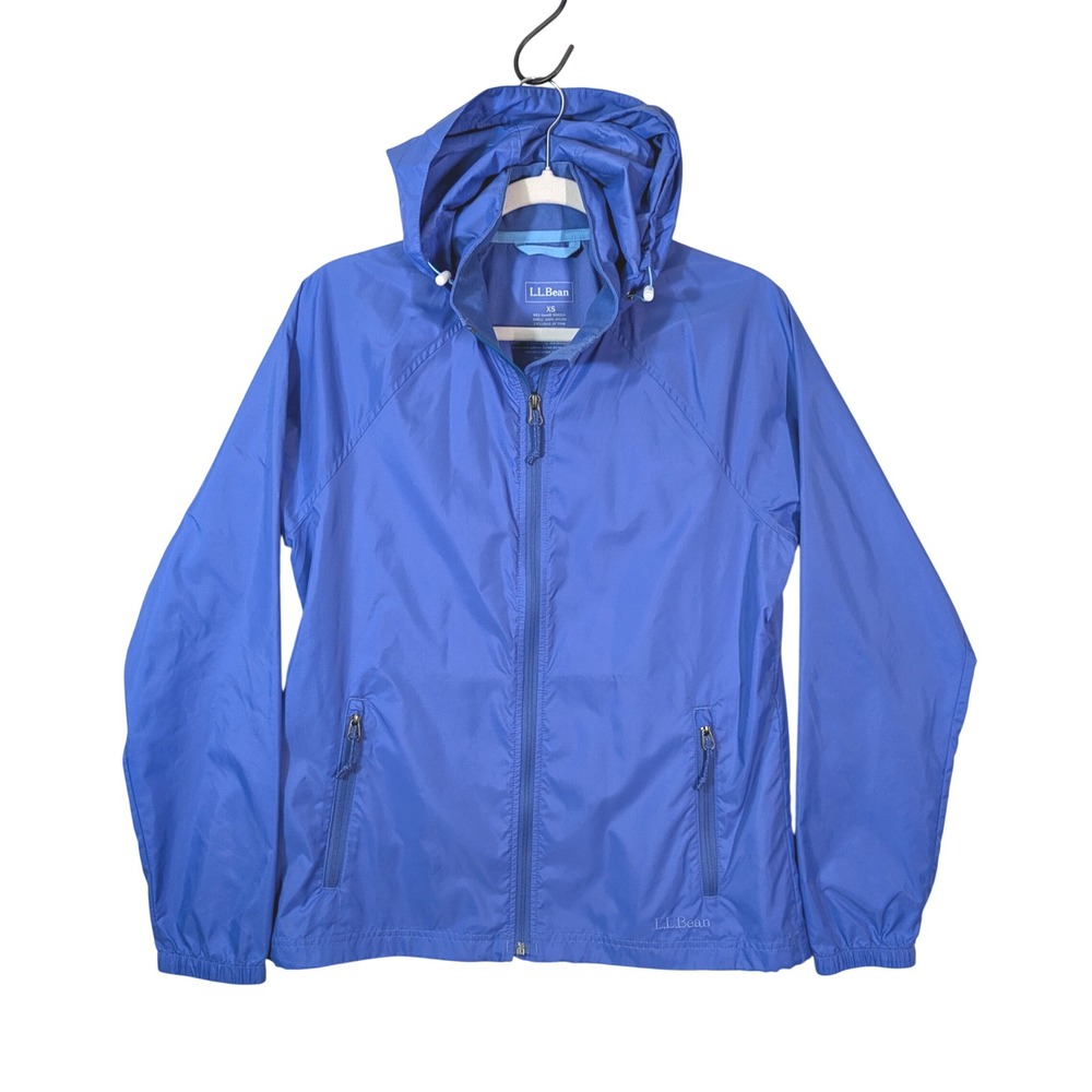 L.L.Bean Women's XS Blue Hooded Nylon Windbreaker Jacket Lightweight Ripstop